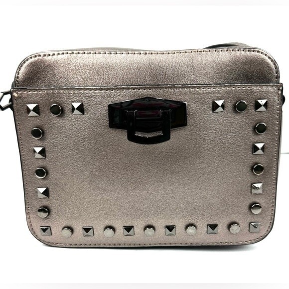 Gianni Bini Rectangular Gold Crossbody bag with gun metal studs/hardware - Picture 1 of 12